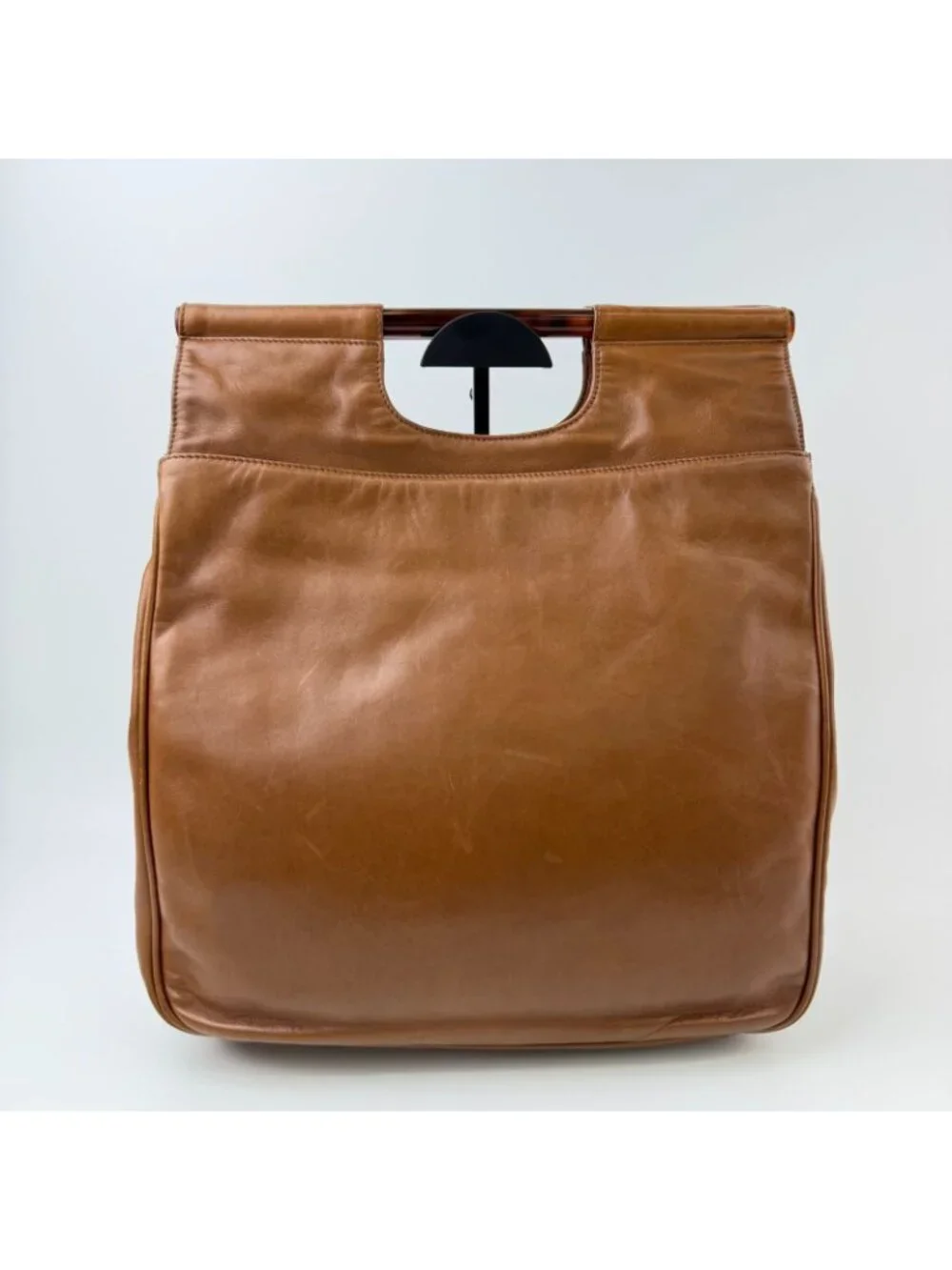 Chanel CC Logo Cutout Handle Handbag Leather Brown Seal Vintage